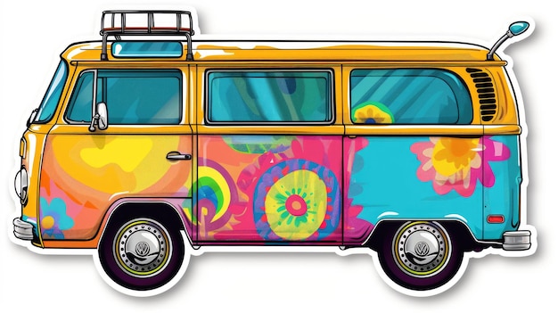 Foto groovy cartoon sticker label psychedelisch hippie zelfkleppapier met drukpatroon levendige en eclectische ontwerpelementenbanner wanddecoraties interieurdecoratie visuele afstemming