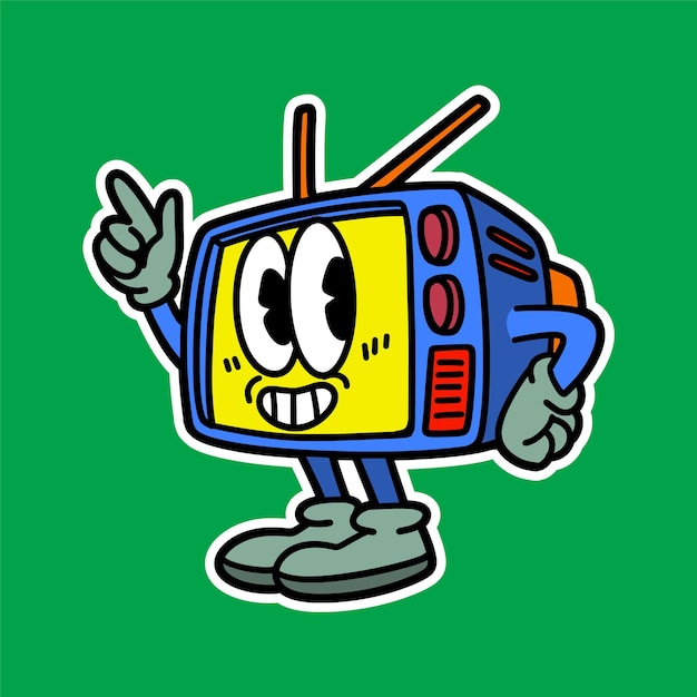 Groovy elektronische cartoon personage mascotte illustratie