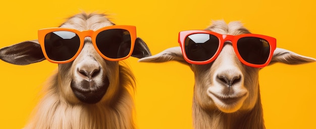 Groovy Goats in Shades Een kleurrijke twist op Farmyard Chic Generative AI