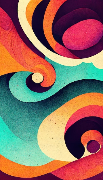 グルーヴィーなサイケデリックな抽象的な波状の装飾的なファンキーな背景ヒッピー トレンディなデザイン 3 D イラスト