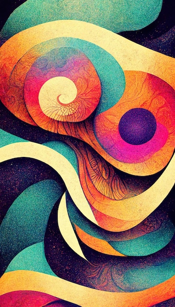Groovy psychedelische abstracte golvende decoratieve funky achtergrond Hippie trendy ontwerp 3D illustratie