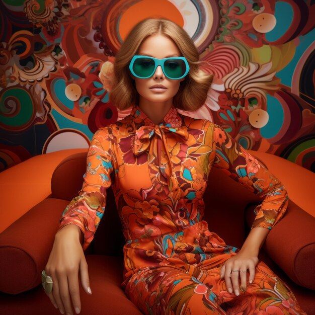 Photo groovy retro haute couture psychedelic abstraction with vintage imagery