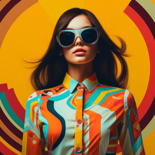 Groovy retro kleding afbeelding met Op Art invloed