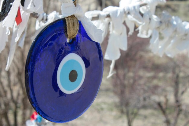 Grote blauwe kraal aan een boom in Cappadocië