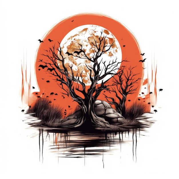 grote bloedmaan halloween illustratie monster griezelig horror geïsoleerde vector clipart schattig