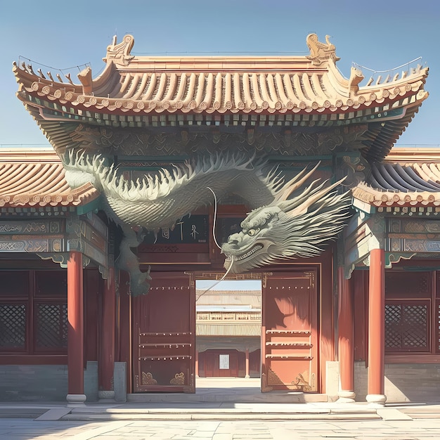 Grote Chinese tempelpoort met drakenbeeld