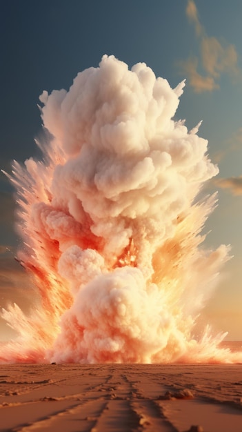 Foto grote explosie met veel rook en stof.