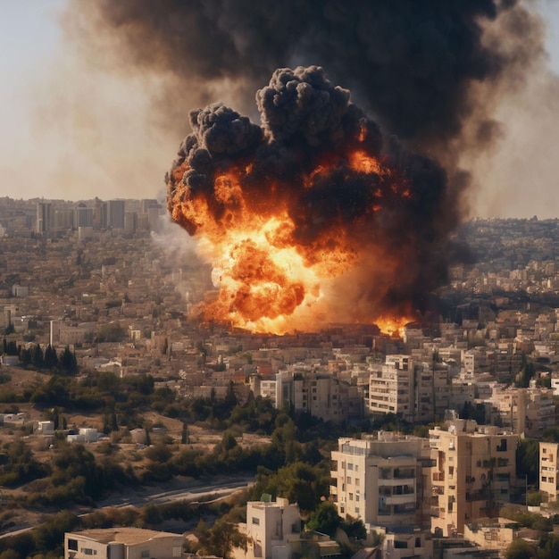 Grote explosie van raketten op de stad Israël
