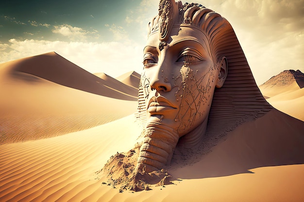 Grote figuren in de vorm van zandsfinxen en Egyptische piramides