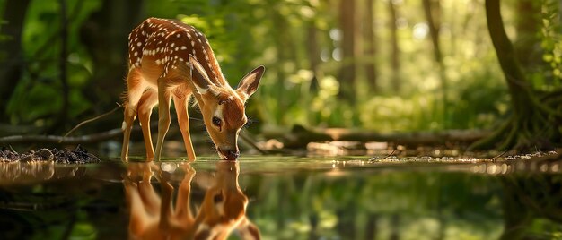 Foto grote foto van een faun die in het water reflecteert