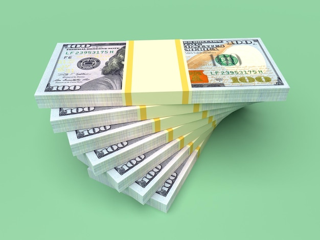 Grote geldstapels van dollars Dollar Financiën conceptuele 3D-rendering