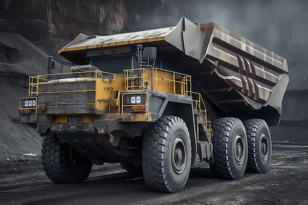 Grote gele mijnwagen voor steenkool antraciet AI