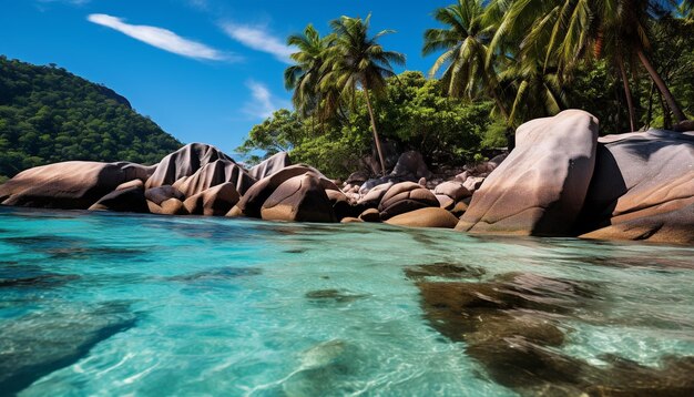 Foto grote gladde stenen met turquoise water