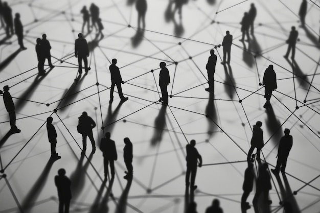 Foto grote groep eenvoudige mensen vormen verbonden door lijnen
