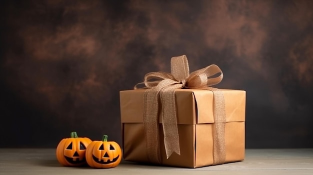 Grote Halloween geschenk doos voor Halloween feest verpakking doos bij pompoen op de achtergrond