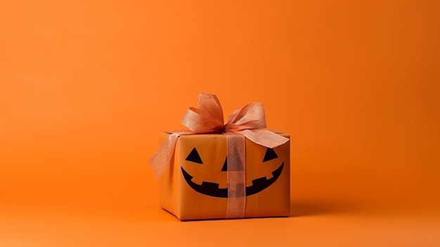 Grote Halloween geschenk doos voor Halloween feest verpakking doos bij pompoen op de achtergrond