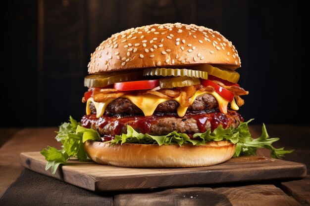 Grote hamburger op een houten achtergrond