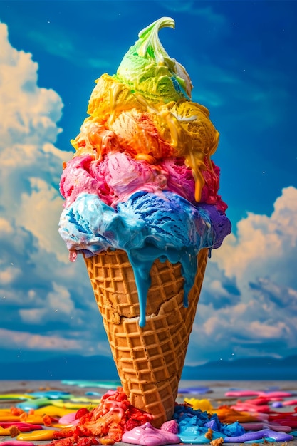 Grote ijsje met veel verschillende gekleurde ijsjes erin