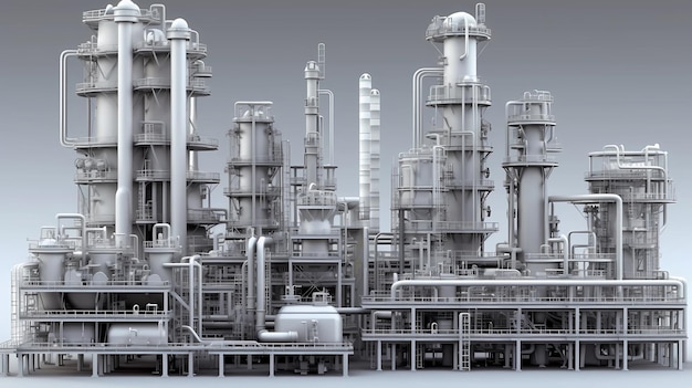 Grote industriële olieraffinaderij petrochemische fabriek met apparatuur en pijpen AI gegenereerd