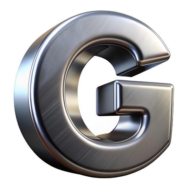 Foto grote letter g op witte achtergrond gun metal 3d-rendered lettertype met ruwe metalen textuur