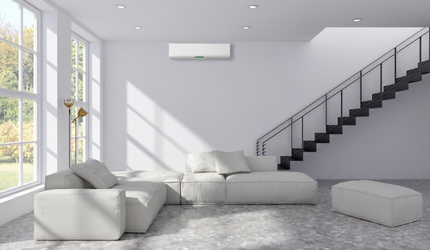 Grote luxe moderne lichte interieurs met airconditioning illustratie 3D-rendering