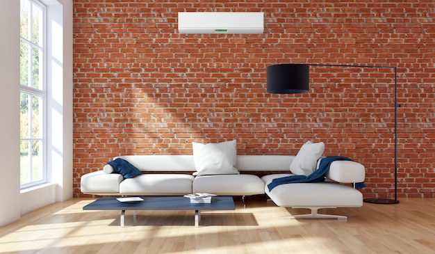 Grote luxe moderne lichte interieurs met airconditioning illustratie 3D-rendering