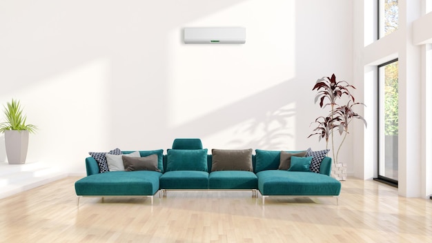 Grote luxe moderne lichte interieurs met airconditioning illustratie 3D-rendering