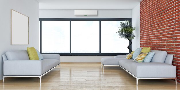 Grote luxe moderne lichte interieurs met airconditioning illustratie 3D-rendering