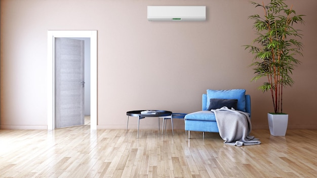 Grote luxe moderne lichte interieurs met airconditioning illustratie 3D-rendering