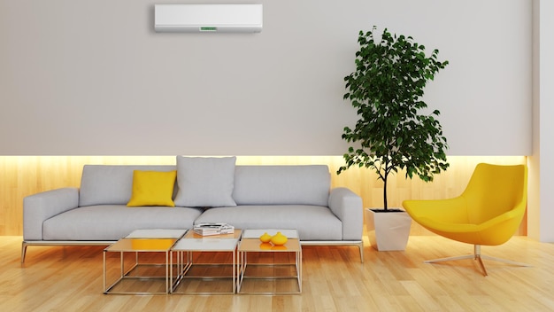 Grote luxe moderne lichte interieurs met airconditioning illustratie 3D-rendering