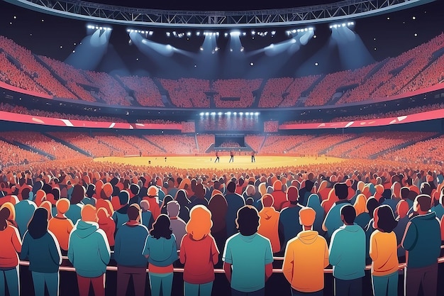 Grote menigte mensen die naar een concert of een sportevenement kijken