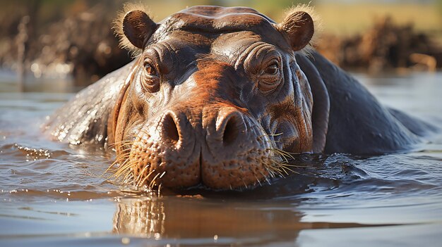 Foto grote nijlpaard die in het water wallet