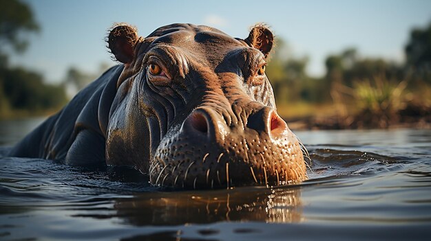 Foto grote nijlpaard die in het water wallet