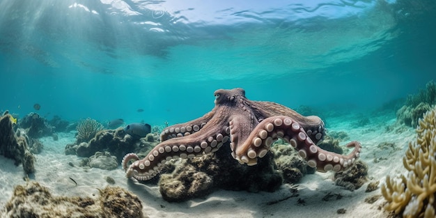 Grote octopus op een bodem van de zee