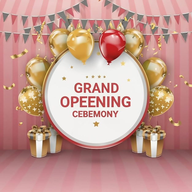Grote opening Gouden confetti en schaar snijden rood zijden lint Inauguratie ceremonie banner