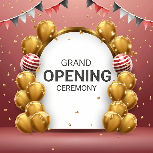 Grote opening Gouden confetti en schaar snijden rood zijden lint Inauguratie ceremonie banner