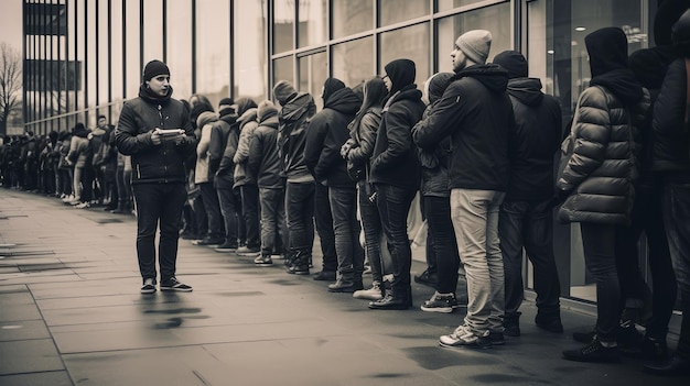 Foto grote rij bij een winkel op black friday.