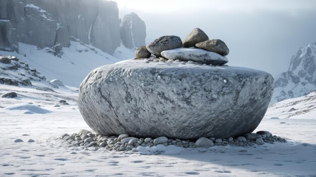 Grote rots op sneeuwbedekte grond