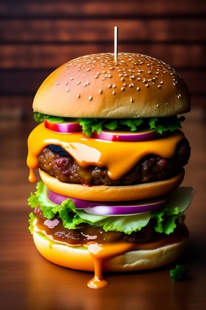 Grote sappige heerlijke hamburger AI gegenereerde afbeelding