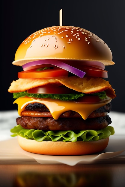 Grote sappige heerlijke hamburger AI gegenereerde afbeelding