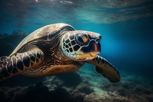 Grote schildpad duikt in de oceaan generatieve ai