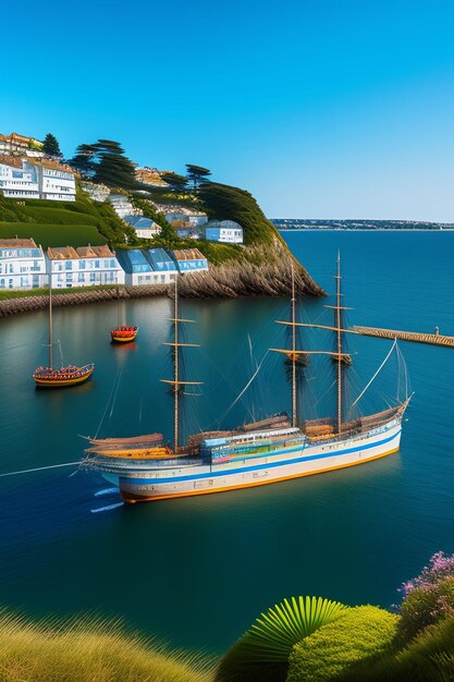 Grote schip op rivier beeld gegenereerd Ai