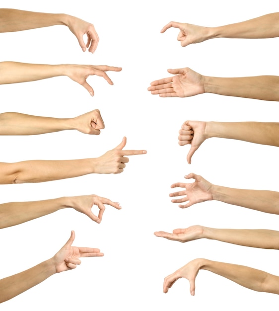 Grote set van vrouwen hand gebaren geïsoleerd op wit