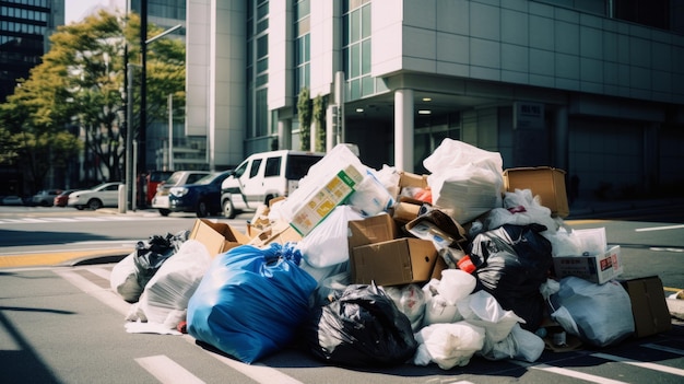 Grote stapel plastic afval op straat Milieuvervuiling ecologie