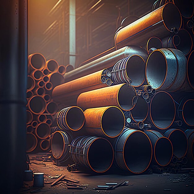 Grote Steel Pipes bos stock illustratie afbeelding Ai gegenereerd art