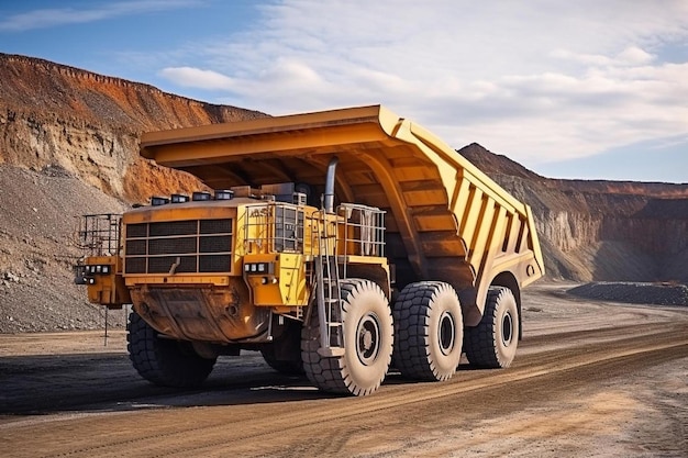 grote steengroeve dump truck grote gele mijn truck op de werkplek het laden van steenkool in de carrosserie truck productie