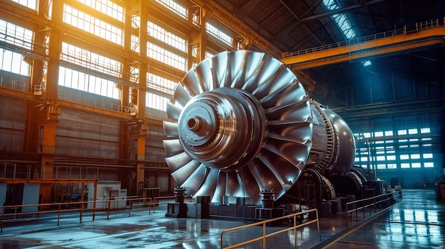 Foto grote straalmotor in de werkplaats van de fabriek