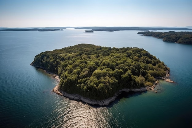 Grote stukken bos en eiland zijn in zicht Drone View Generative AI