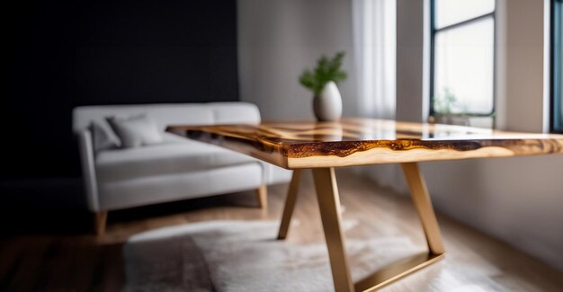 grote tafel van massief hout met epoxyhars en vernis meubels van zeldzaam hout