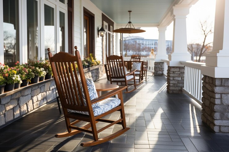 Foto grote veranda van een ambachtsman met schommelstoelen